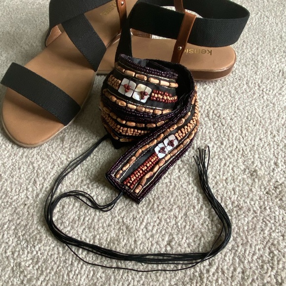 Beaded Tasseled Satin Belt - Picture 3 of 5